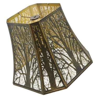 Imagem de Abajur de floresta gravado com corte de canto quadrado, abajur de metal de sino médio SWAIFDEE para abajur de mesa e luminária de chão, 17,78 cm superior x 30,5 cm inferior x 26 cm de altura, padrão