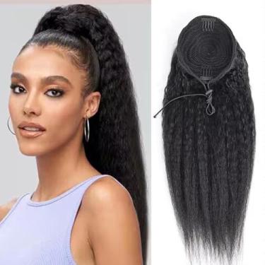 Imagem de Datanala Extensões de Cabelo Humano Rabo de Cavalo Liso Remy Brasileiro 30,5 cm Yanky Cabelo Humano Liso Cordão Grampo em Extensões de Cabelo Natureza Preto para Mulheres