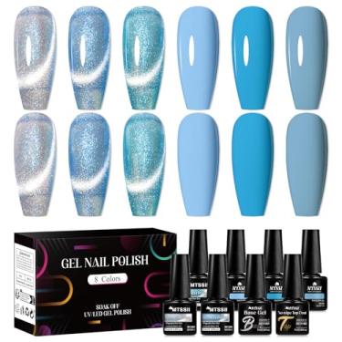 Imagem de MTSSII Conjunto de esmalte de gel azul, 8 peças, kit de esmalte de gel azul celeste para bebê, olho de gato, arte em gel, salão de beleza, faça você mesmo, presente de manicure para mulheres e meninas
