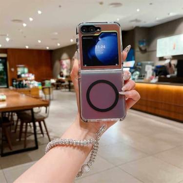 Imagem de Capa com pulseira gradiente Aurora para Samsung Galaxy Z Flip 6 5 4 com corrente de pulso de diamante brilhante, capa de acrílico fosco, preta, para Samsung Galaxy Z Flip6