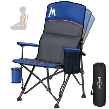 Imagem de Overmont Cadeira de acampamento com suporte para as costas para adultos – grande com encosto alto ajustável – Cadeira dobrável resistente suporta 226 kg – Suporte de copo e bolso lateral – perfeita