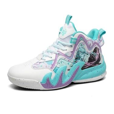 Imagem de Bolognifi Tênis de basquete masculino cano alto com cadarço para esportes ao ar livre Equipamento de basquetebol(Blue,34 BR)