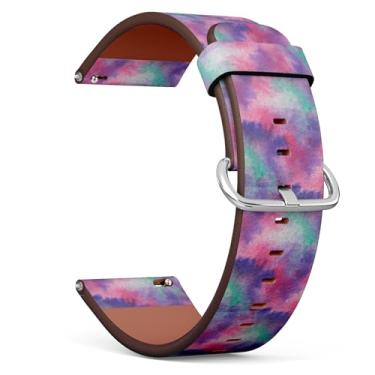 Imagem de MRAKPLGE Pulseira de relógio, padrão aquarela rosa e roxo, compatível com Garmin Forerunner 165/165 Music, Forerunner 35/45/45S, pulseira de couro vegano de substituição de 20 mm