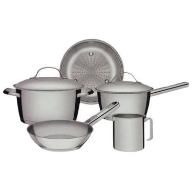 Imagem de Jogo Panelas Tramontina Allegra Aço Inox Fundo Triplo 5Peças, Inox, 5