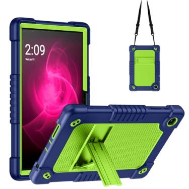 Imagem de Hoibon Capa para Revvl Tab 2 (2025), capa protetora híbrida infantil à prova de choque, capa rígida com suporte integrado, alça de ombro para tablet Tmobile Revvl Tab 2, tablet de 10,1 polegadas (azul