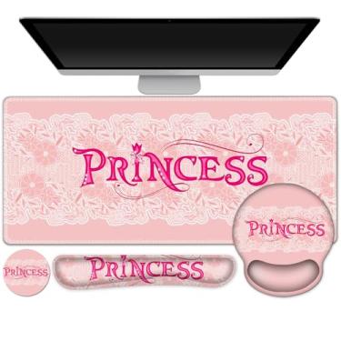 Imagem de DINKY Mouse pad rosa com descanso de pulso, almofada de mesa para teclado e mouse, conjunto de mouse ergonômico, descanso de pulso de teclado com porta-copos, combo de tapete de mesa para escritório