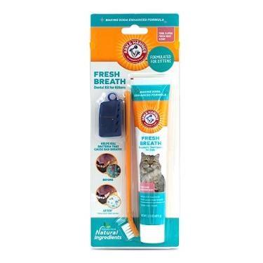 Imagem de Arm & Hammer Kit dentário Fresh Breath para gatinhos, escova de dentes e pasta de dentes com bicarbonato de sódio, kit de cuidados bucais para gatos com sabor de atum e aroma de menta fresca para limpeza de dentes de gato