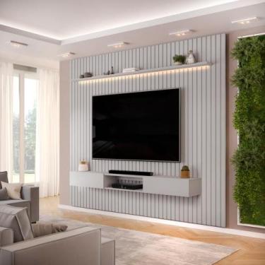 Imagem de Painel com Bancada para TV até 75 Polegadas Ripado com LED DJ Móveis T