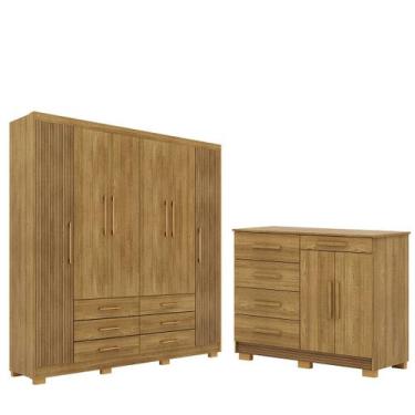 Imagem de Guarda-Roupa Casal 100% MDF Cadence e Cômoda Sapateira MDP Sirios Natu