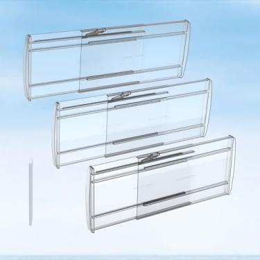 Imagem de Pacote com 3 divisórias de gaveta ajustáveis para roupas, 15 cm de altura, expansível de 33 a 56 cm, separadores de plástico de policarbonato para cômoda/quarto/banheiro/cozinha/armazenamento de