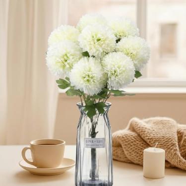 Imagem de Maysing Pacote com 8 cabeças grandes, flores artificiais de crisântemo de 10 cm, haste longa, 60 cm, flores brancas para casamento, casa de fazenda, mesa de centro de mesa, decoração de casa