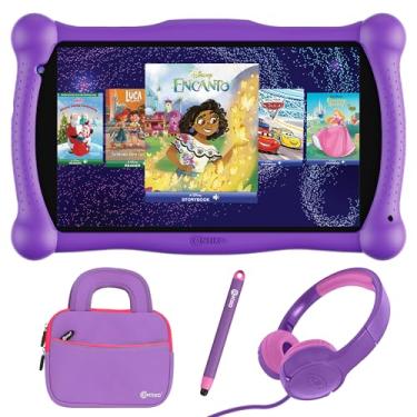 Imagem de Contixo Tablet infantil de 17,78 cm, bolsa de fone de ouvido e tablet sem fio Bluetooth infantil pacote com aplicativos aprovados pelo professor e controle dos pais - conjunto roxo