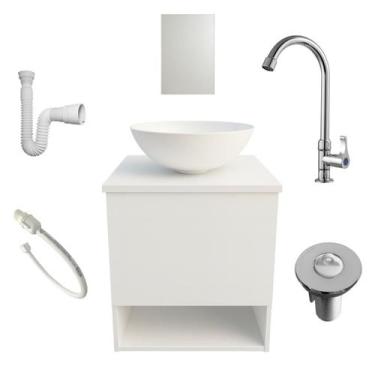 Imagem de Kit Gabinete de Banheiro com Cuba Torneira Cromada Espelho Valvula Sif