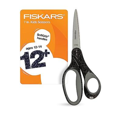 Imagem de Fiskars Tesoura SoftGrip com glitter para crianças a partir de 12 anos - Tesoura para escola ou artesanato - Material de volta às aulas - Glitter preto (pacote com 1)