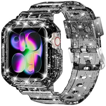 Imagem de XYF Pulseira para Apple Watch Ultra 2/1 séries 10 compatível com Apple Watch Ultra 2/1 séries 10 9 8 7 SE 6 5 4 3 2 1 (preto brilhante, 42), Glitter preto, 42mm-Series 10