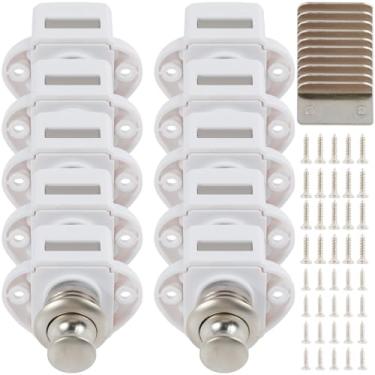 Imagem de WhSunVo Pacote com 10 travas de botão de pressão Versátil Trava de porta de armário elegante sem chave Trava de botão de segurança sólida Fechaduras convenientes Puxadores de porta para segurança