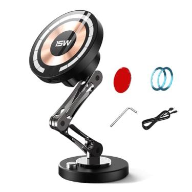 Imagem de Suporte magnético para carro para celular, liga de carregamento rápido de 15 W, suporte universal para carro, compatível com todos os celulares, seguro e conveniente