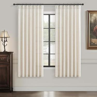 Imagem de Cortinas curtas plissadas transparentes de 122 cm de comprimento para janelas de cozinha pequenas, filtragem de luz com pregas de linho natural porão marfim boho, cortinas de privacidade com núcleo de