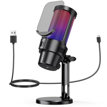 Imagem de Microfone RGB Condensador, Microfono Condensador de Mesa para Computador, Microfone de Mesa para PC