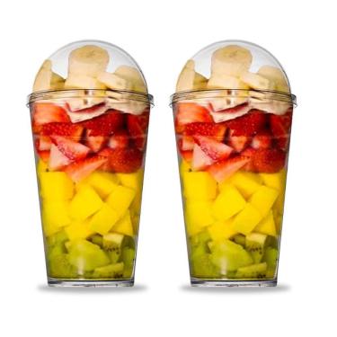 Imagem de Kit C/2 Copo Tampa Bolha 400Ml Servir Salada Doces 15,5X8Cm