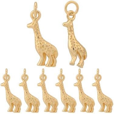 Imagem de Beebeecraft 1 caixa com 10 pingentes de girafa para fabricação de joias 18 x 10 x 3,5 mm, pingentes pequenos de latão banhado a ouro 18 K com anel de salto para pulseiras, colar, acessórios de