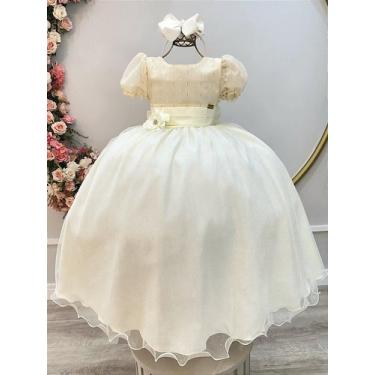 Imagem de Vestido Infantil Longo Marfim com Aplique de Broche em Flor para Damin