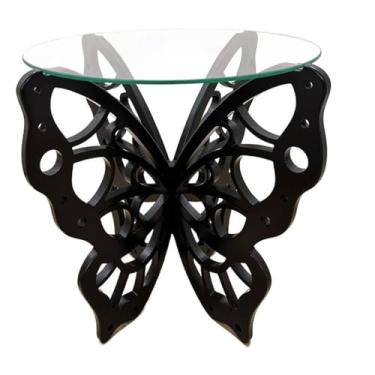 Imagem de Mesa lateral minimalista vintage mesa redonda canto oco base em forma de asa sofá varanda lateral café (preto)