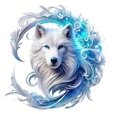 Imagem de Adesivos florais de vinil de PVC com olhos azuis de lobo branco, adesivos autoadesivos à prova d'água para carros, laptops, caminhões, motocicletas, parede, janela, bagagem, capa de arranhão