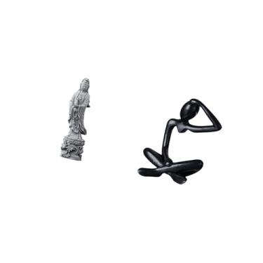 Imagem de Fenteer Estátua Do Pensador Guan Yin, Ornamento de Pedra Abstrato Colecionável, Decoração Budista de Feng Shui Chinês para Corredor Interno, Quarto, Lareira,