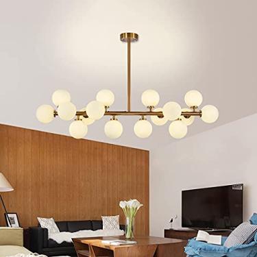 Imagem de BAZHIMAO Candelabros grandes dourados de 16 luzes luzes pendentes balão de vidro candeeiro suspenso feijão mágico iluminação pendente de teto molecular sala de jantar sala de estar candeeiro linear