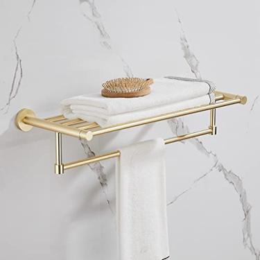 Imagem de DCYEQRQ Toalheiro de banheiro para banheiro, barra de toalha dourada escovada montada na parede barra de toalha de mão de latão suporte de toalha de cozinha cabide de panos de prato de cozinha