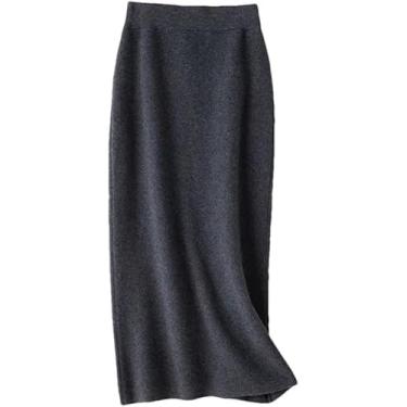 Imagem de Mulheres Inverno Cashmere Malha Saias Longas Para Mulheres De Comprimento Médio Cintura Alta Linha A Saias Femininas Calças De Lã, Dark Gray9, XL