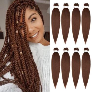 Imagem de Cabelo trançado pré-esticado Ubeleco Auburn Brown 60 cm, 8 pacotes