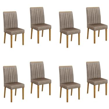 Imagem de Conjunto 8 Cadeiras para Sala de Jantar Pés em Madeira Maciça Mari Bege