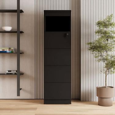 Imagem de Armário de Escritório 160cm Arquivo 4 Gavetas Puxador Cava Corporate Preto