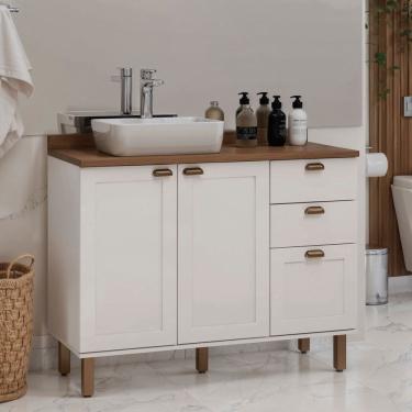 Imagem de Gabinete para Banheiro 100% Mdf 2 Portas 3 Gavetas Modelo Americano Provençal Iluminata Branco/Ébano