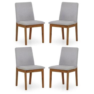 Imagem de Kit 4 Cadeiras para Sala de Jantar Estofada Madeira Maciça Cecília Off White