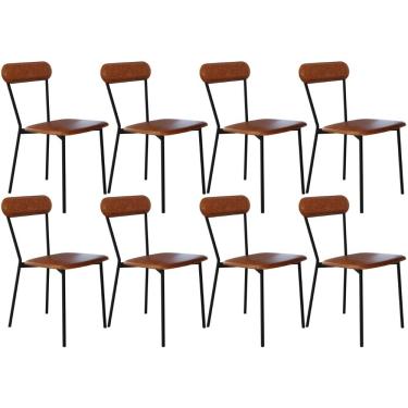 Imagem de Kit 08 Cadeiras Estofada Para Sala de Jantar Liora Preto C01 Courino Caramelo - Lyam Decor