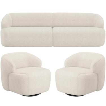 Imagem de Sofá 3 Lugares Curvo Orgânico com 02 Poltronas Para Sala Living 250cm Barolo L06 Linho Mescla - Lyam Decor