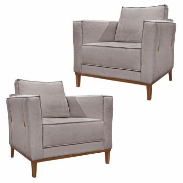 Imagem de Kit 2 Poltronas Decorativas Pés em Madeira Tarantino Linho Areia Rústico - Gran Belo