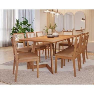 Imagem de Mesa De Jantar 2,10 MDF/Madeira 8 Cadeiras Tecido material sintético -