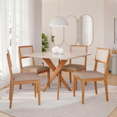 Imagem de Mesa Quadrada Sala De Jantar 95x95cm 4 Cadeiras Madeira - Ornae