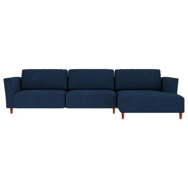 Imagem de Sofá 285cm com Chaise Direita Franz Suede Azul - Gran Belo