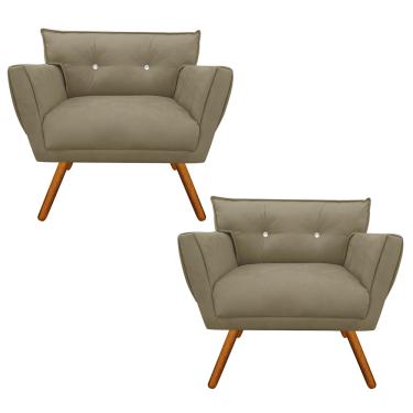 Imagem de Kit 2 Poltronas Anitta com Strass Suede Marrom Rato Pés Palito Castanho - D'Rossi