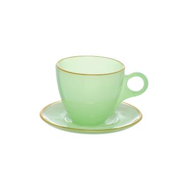 Imagem de Xícara Chá Matte Hauskraft Verde Borda Dourada 170 ml 4 Peças