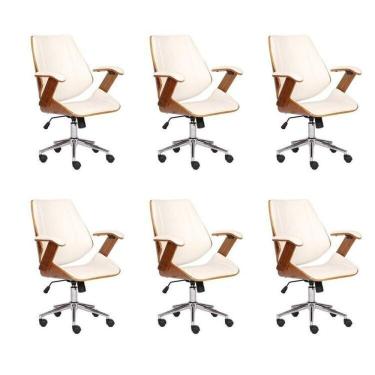 Imagem de Kit 6 Cadeiras para Escritório Presidente Bergen Baixa 3331 Branco