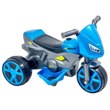Imagem de Moto Infantil Eletrica 6V Azul Metálico Triciclo Recarregável Com Bate