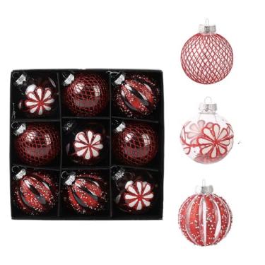 Imagem de Bolas de Natal, 9 peças, 8 cm, bolas de Natal, champanhe, pingente de decoração de árvore de presente para decoração de guirlanda de Natal (vermelho)