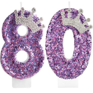 Imagem de Velas de Aniversário Zi Lan Roxo Sem Cheiro, 80 Anos, Decoração de Topo de Bolo para Meninas, Festa de Aniversário, Casamento, Celebração, Suprimentos