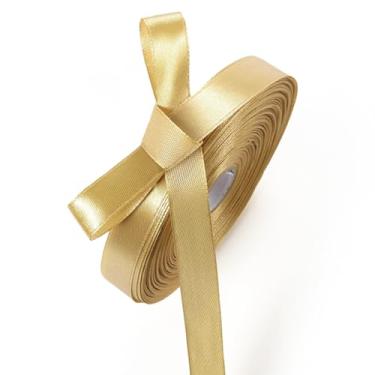 Imagem de Fita de cetim dourada champanhe de 1,27 cm x 50 metros fitas de tecido de face única para embrulho de presente, artesanato, fabricação de laços, costura, casamento, decoração de casa